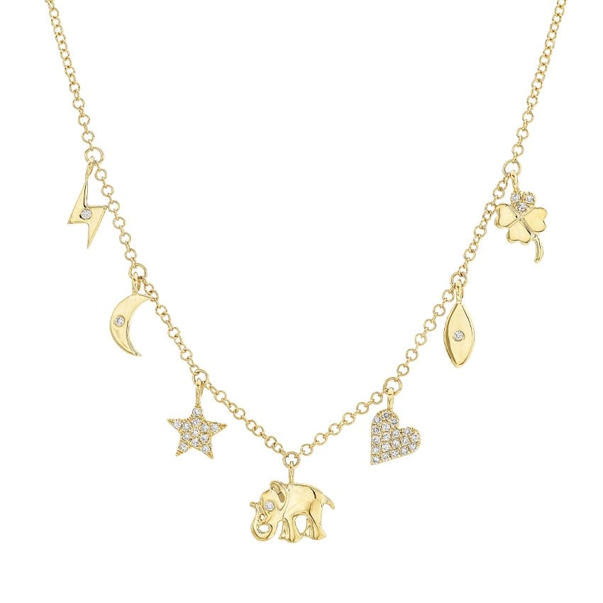 Yellow Gold & Diamond 7 Charm Necklace 0