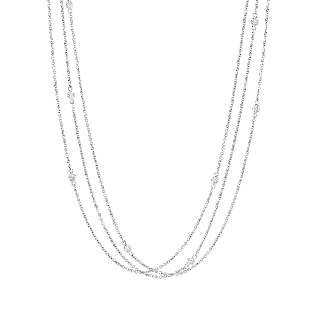 Triple Strand Bezel Set Diamond Necklace 0