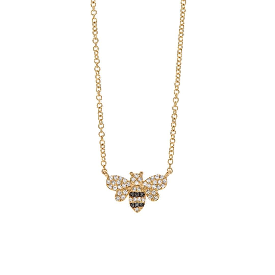 Yellow Gold Bee Necklace with Black and White Diamonds