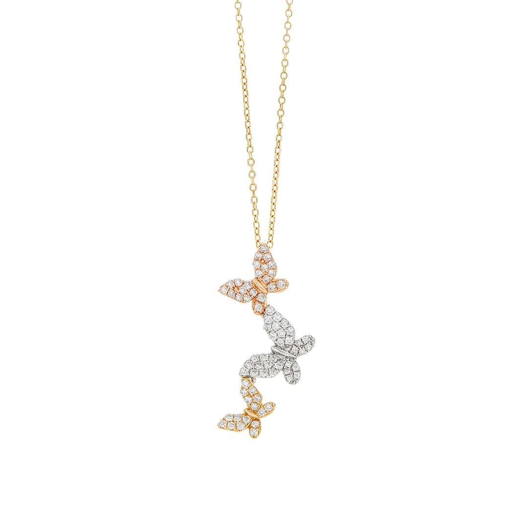 Tri-Colored Gold and Diamond Butterfly Necklace 0