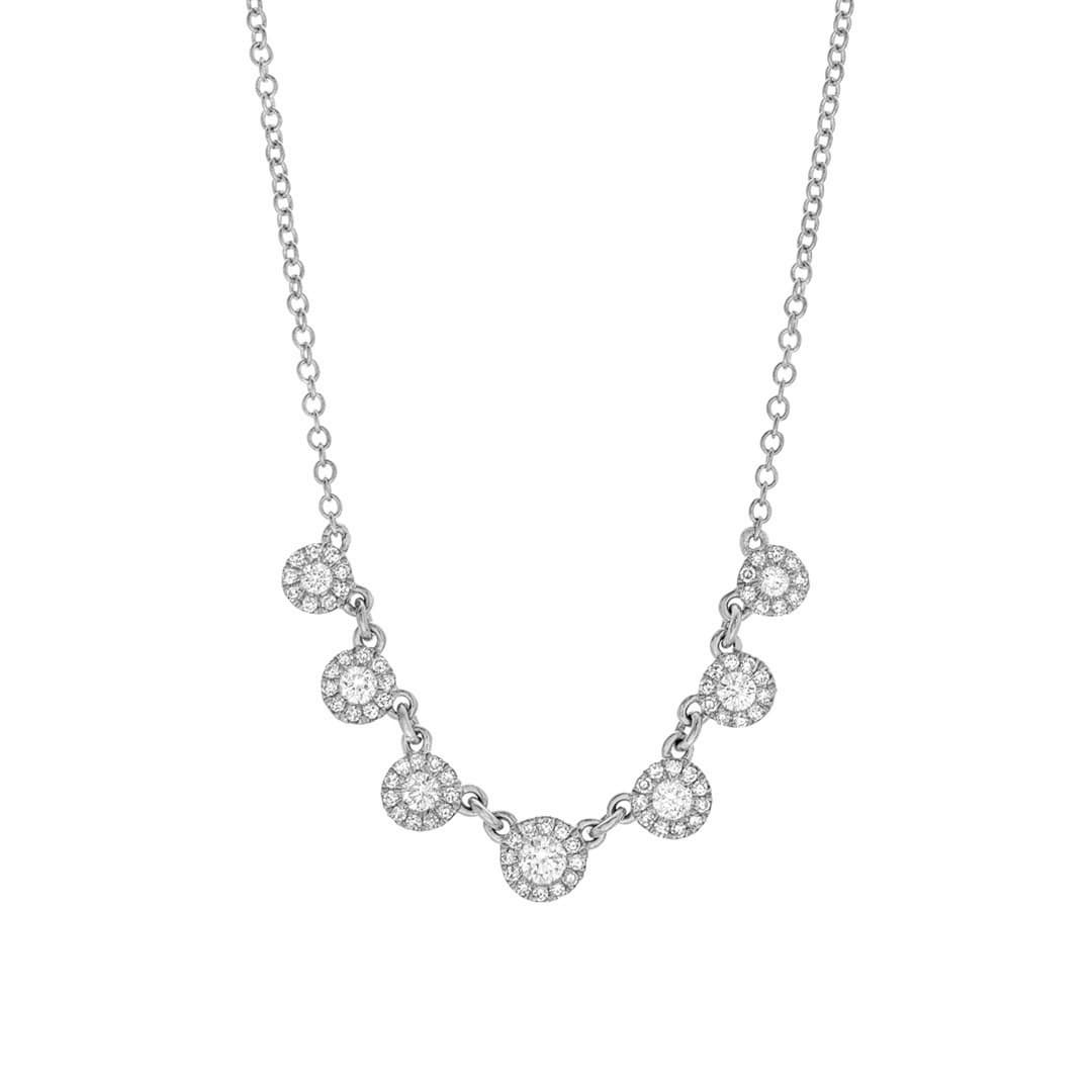 Graduated Halo Diamond Smile Necklace in White Gold