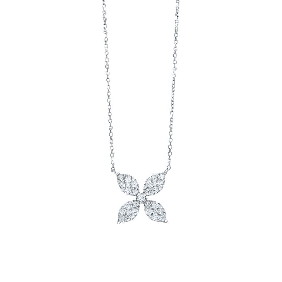 Four Petal Pave Diamond Flower Necklace