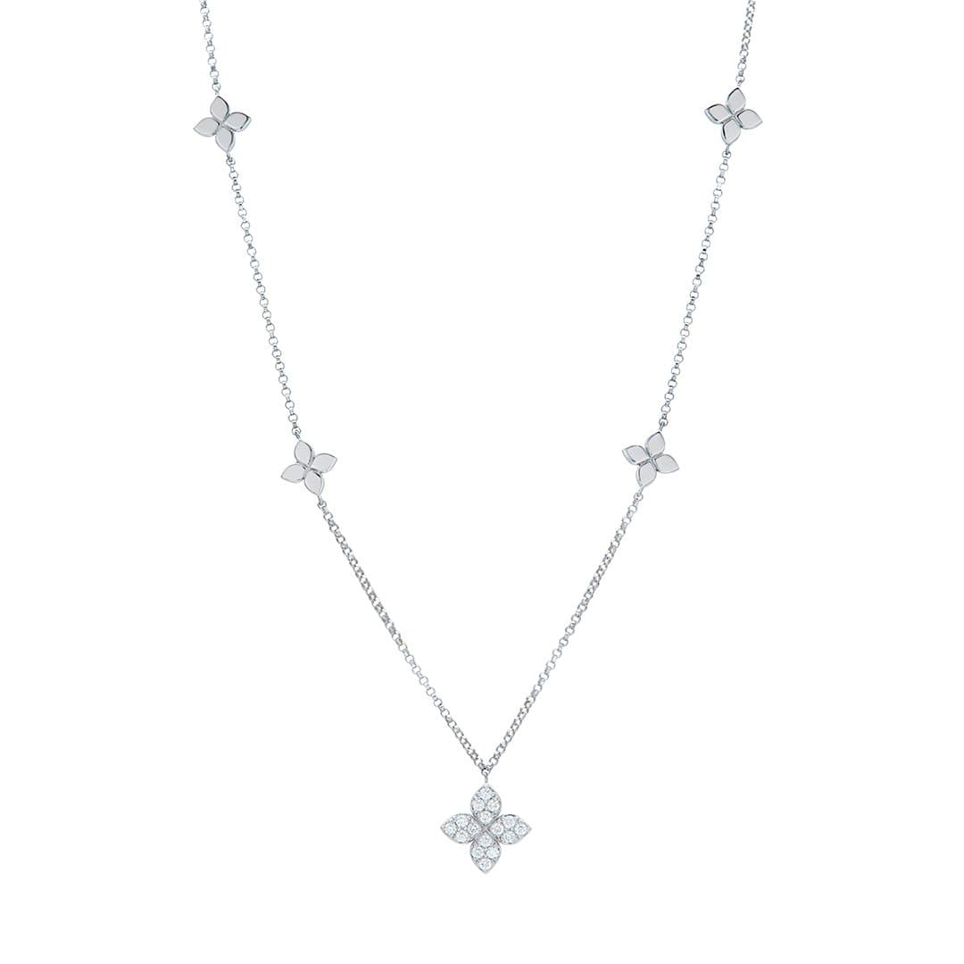 Roberto Coin Love by the Inch Diamond Flower Necklace in White Gold