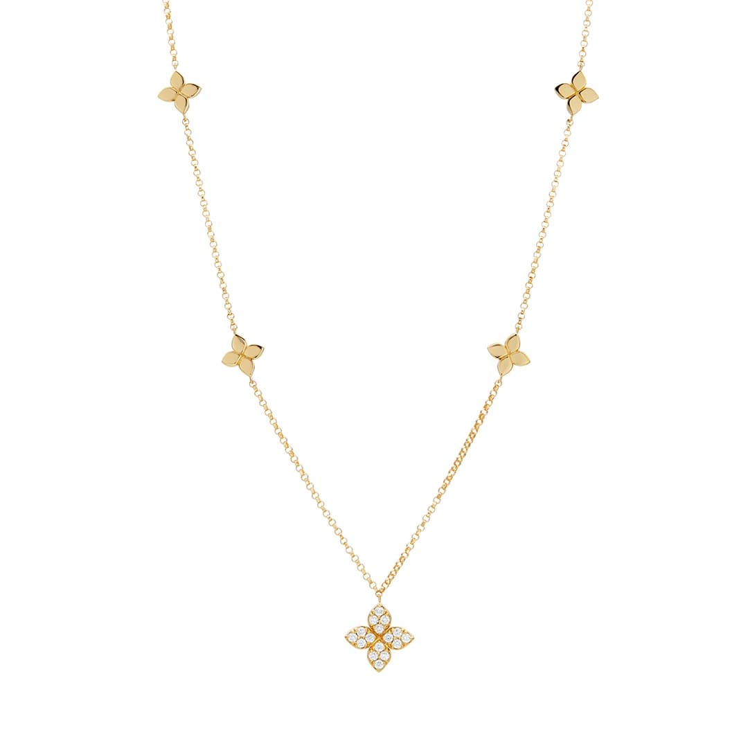 Roberto Coin Love by the Inch Diamond Flower Necklace in Yellow Gold