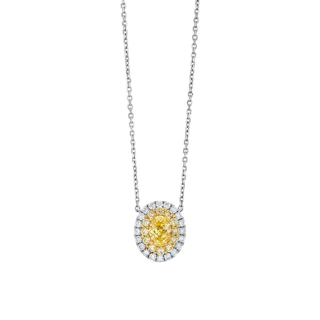 Oval Halo Fancy Yellow Diamond Pendant Necklace 0