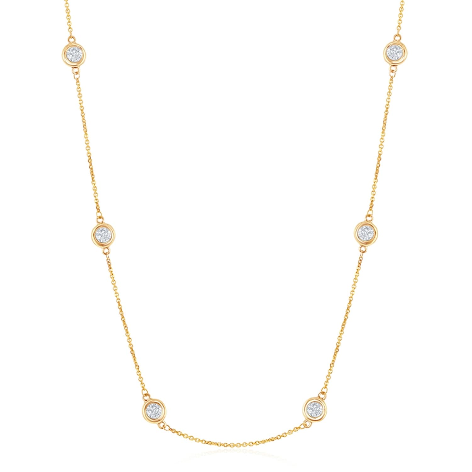 Yellow Gold Round Diamond Station Necklace