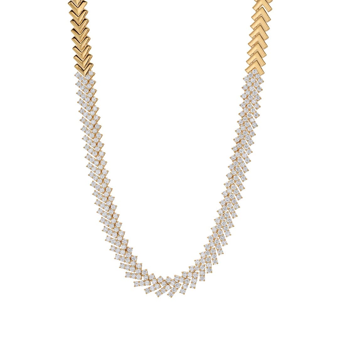 Chevron Link Yellow Gold Pave Diamond Necklace