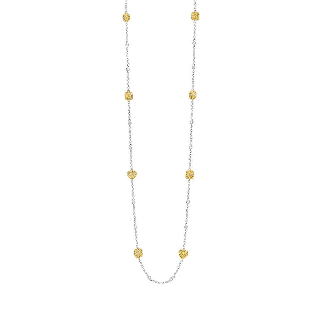 Mixed Shape Fancy Yellow Diamond Station Necklace 0