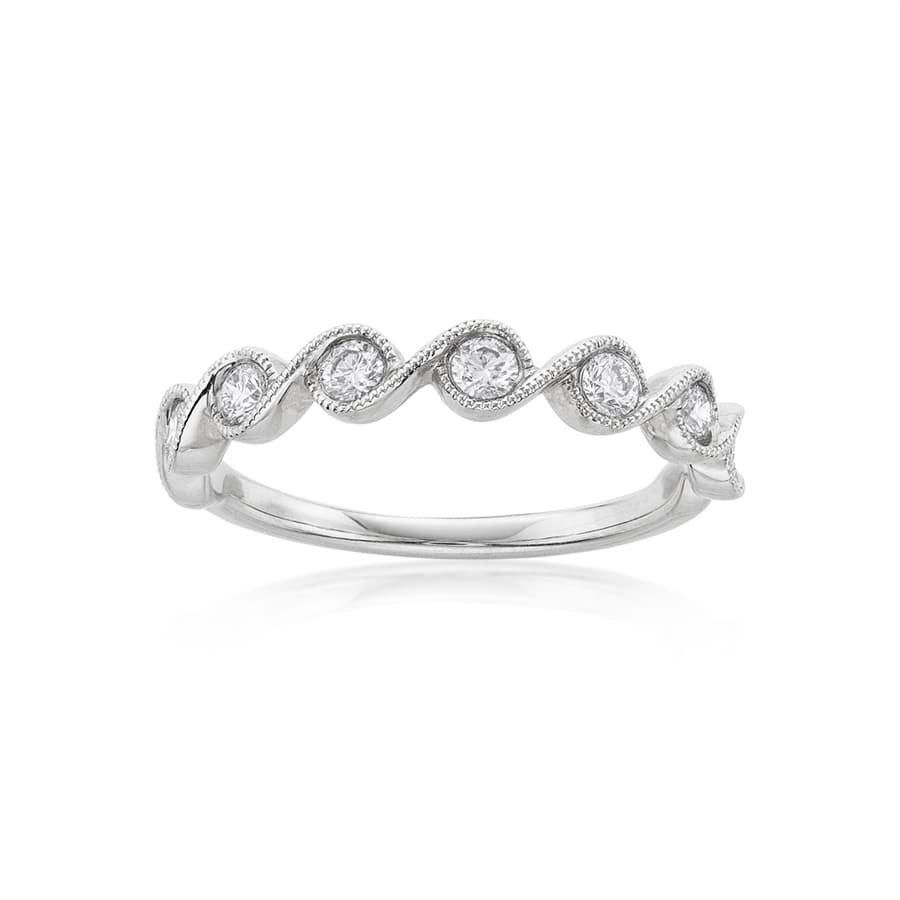 White Gold Wave Design Diamond Wedding Band 0