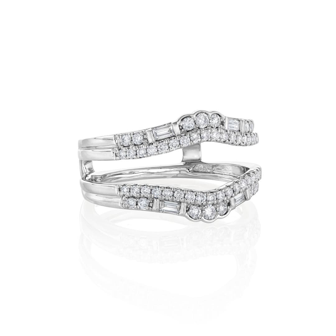 Double Row Curved White Gold Diamond Ring Guard Enhancer 1