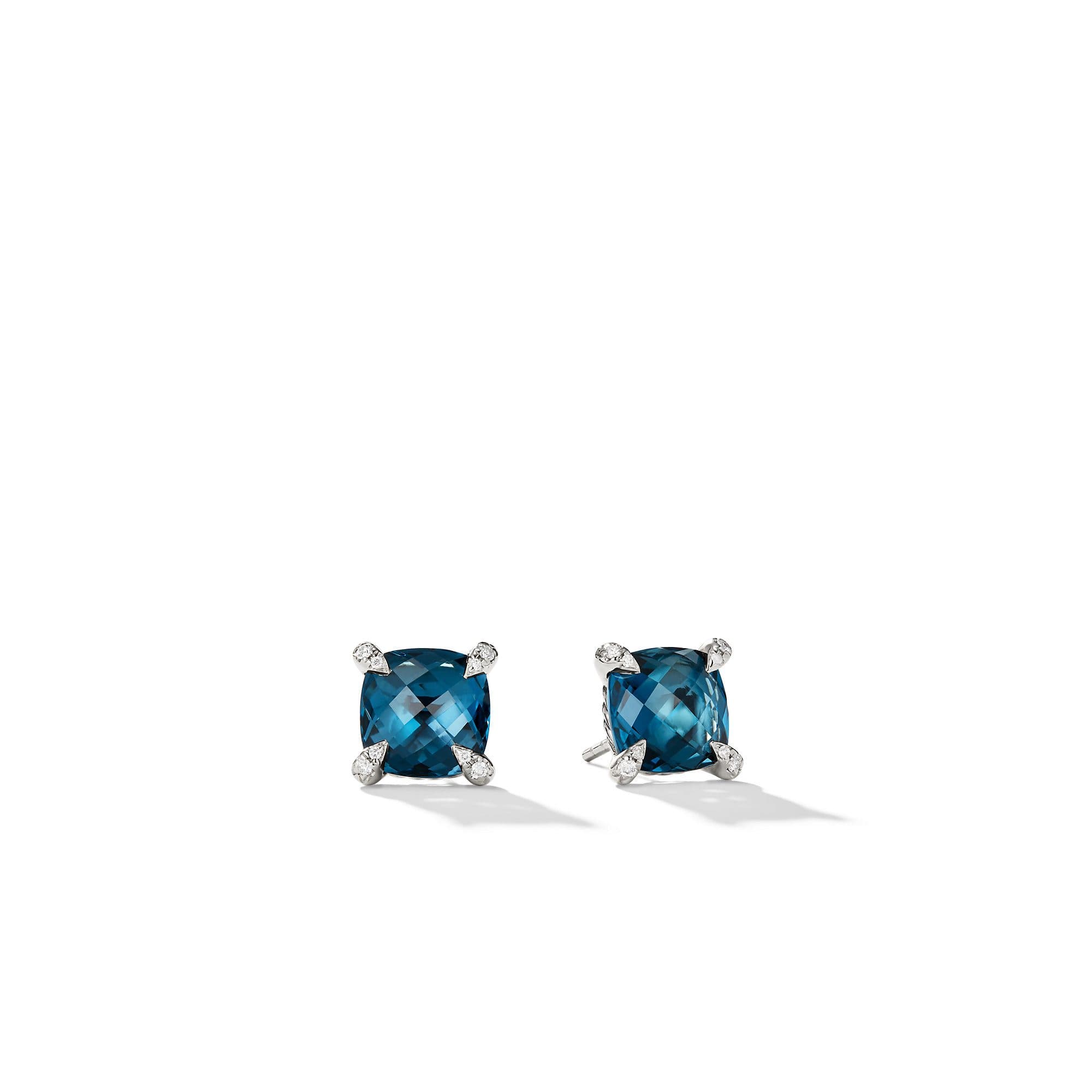 David Yurman Chatelaine Stud Earrings with Hampton Blue Topaz and Diamonds