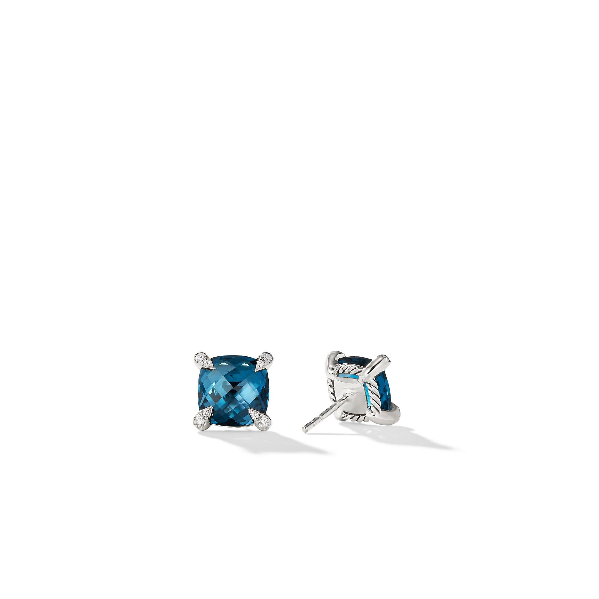 David Yurman Chatelaine Stud Earrings with Hampton Blue Topaz and Diamonds 1