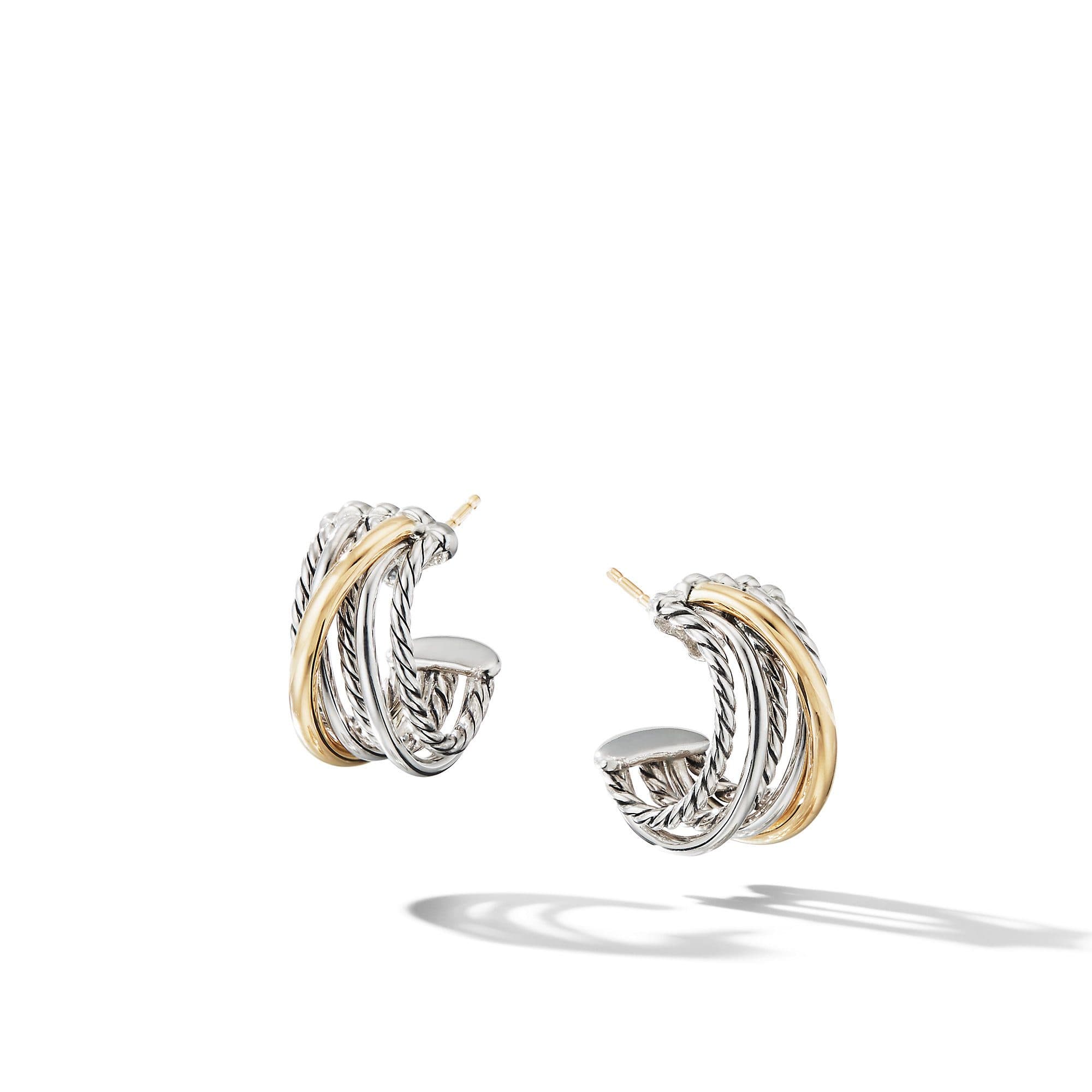 David Yurman Crossover Huggie Hoop Earrings with 18k Yellow Gold