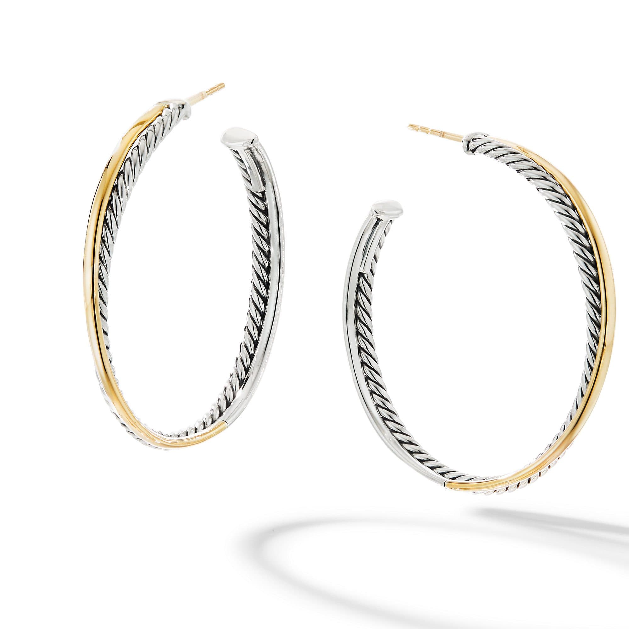 David Yurman Crossover XL Hoop Earrings with 18k Yellow Gold