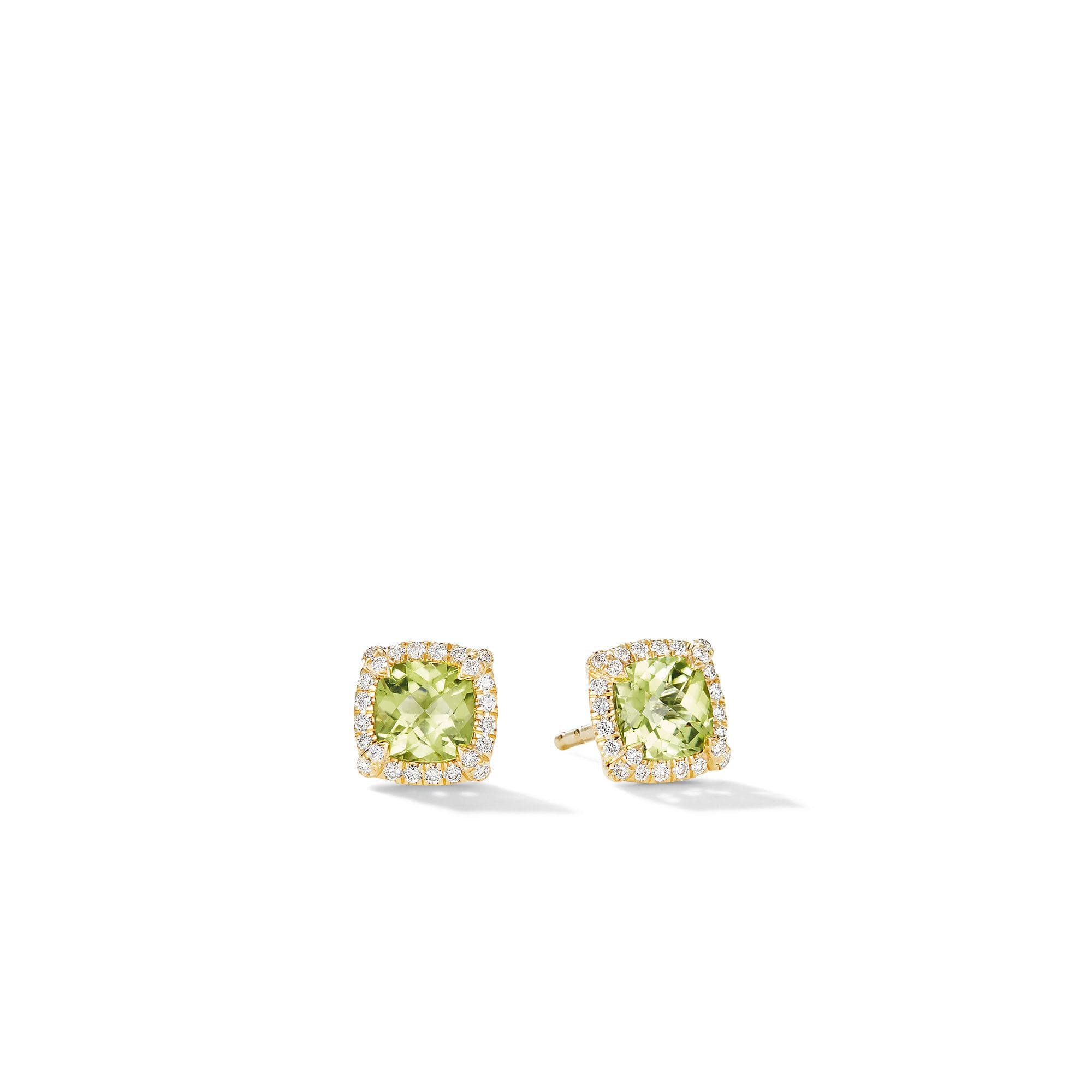 David Yurman Petite Chatelaine Pave Bezel Stud Earrings in 18k Yellow Gold with Peridot