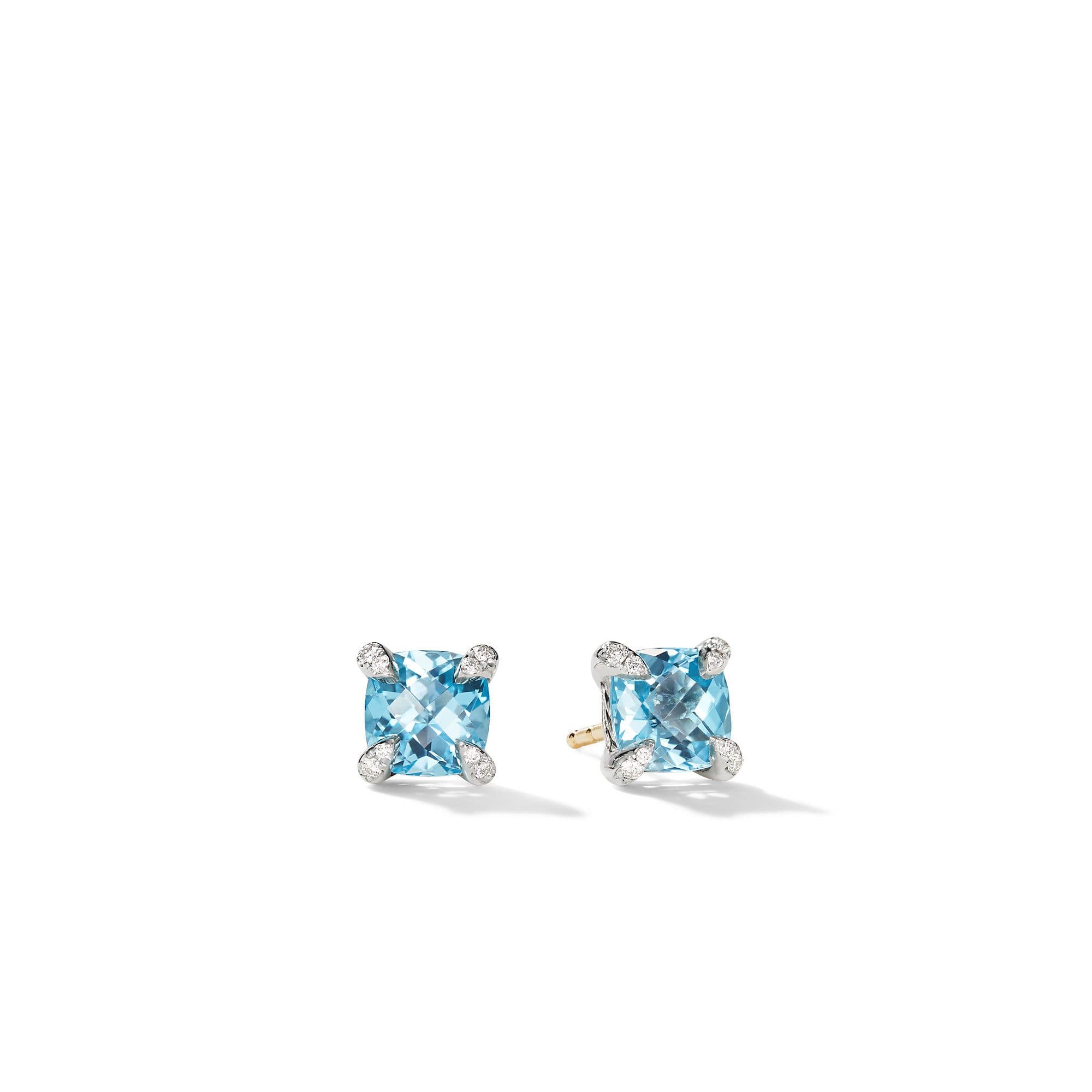 David Yurman Petite Chatelaine Stud Earrings with Blue Topaz and Diamonds