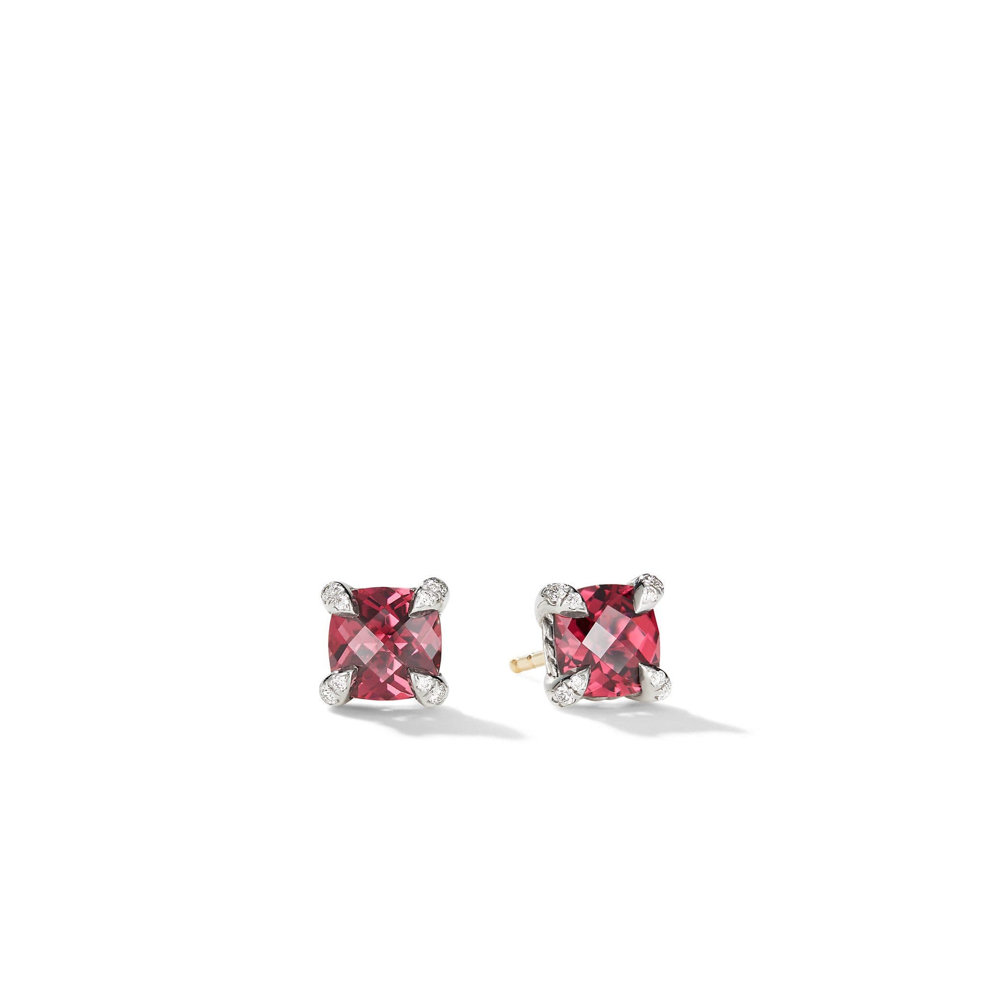 David Yurman Petite Chatelaine Stud Earrings with Rhodalite Garnet and Diamonds