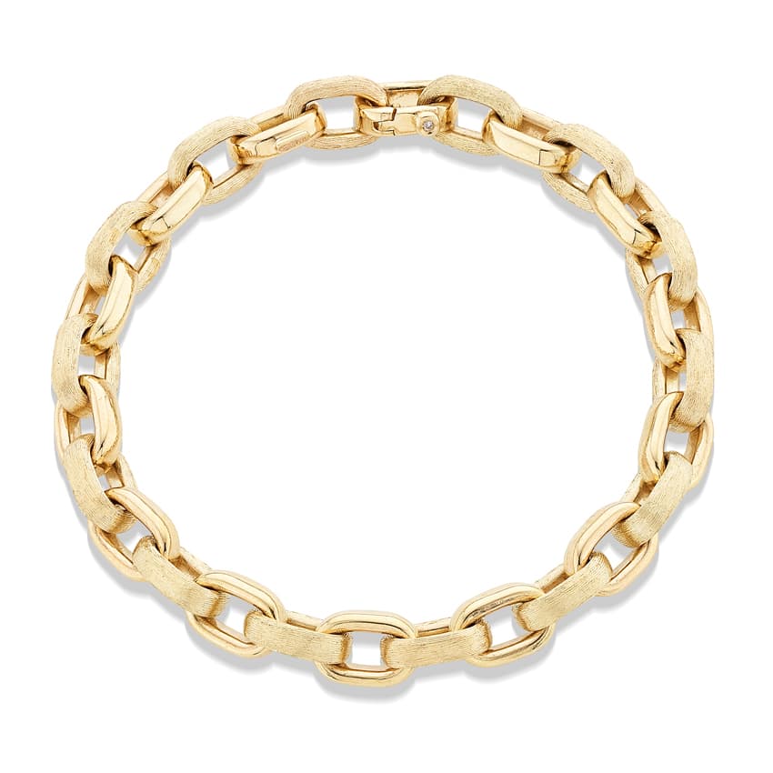 Yellow Gold Satin & Polished Finish 7.5mm Oval Link Bracelet