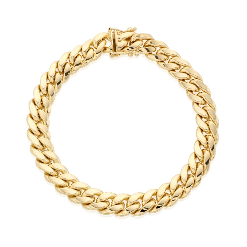 Mens Yellow Gold 9mm Curb Link Chain Bracelet 0