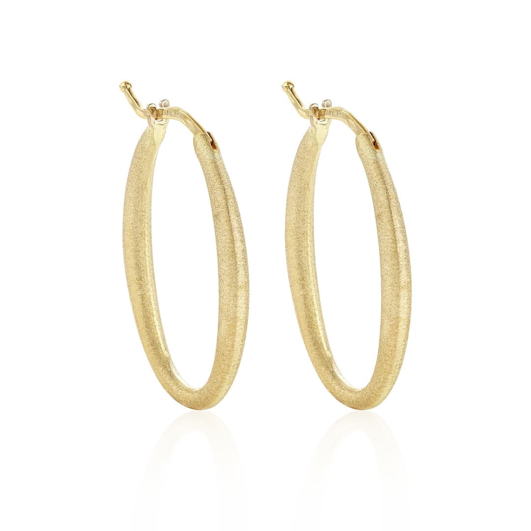 Yellow Gold Satin Finish Oval Hoop Earrings