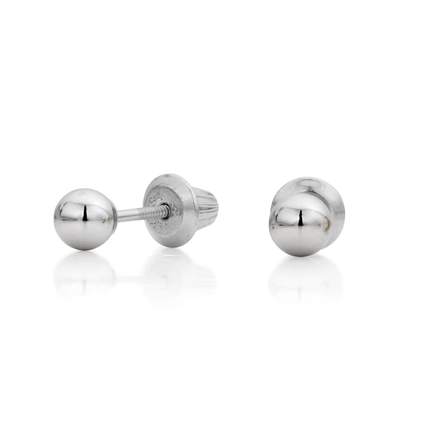 Child's White Gold Ball Earrings, 4mm 0