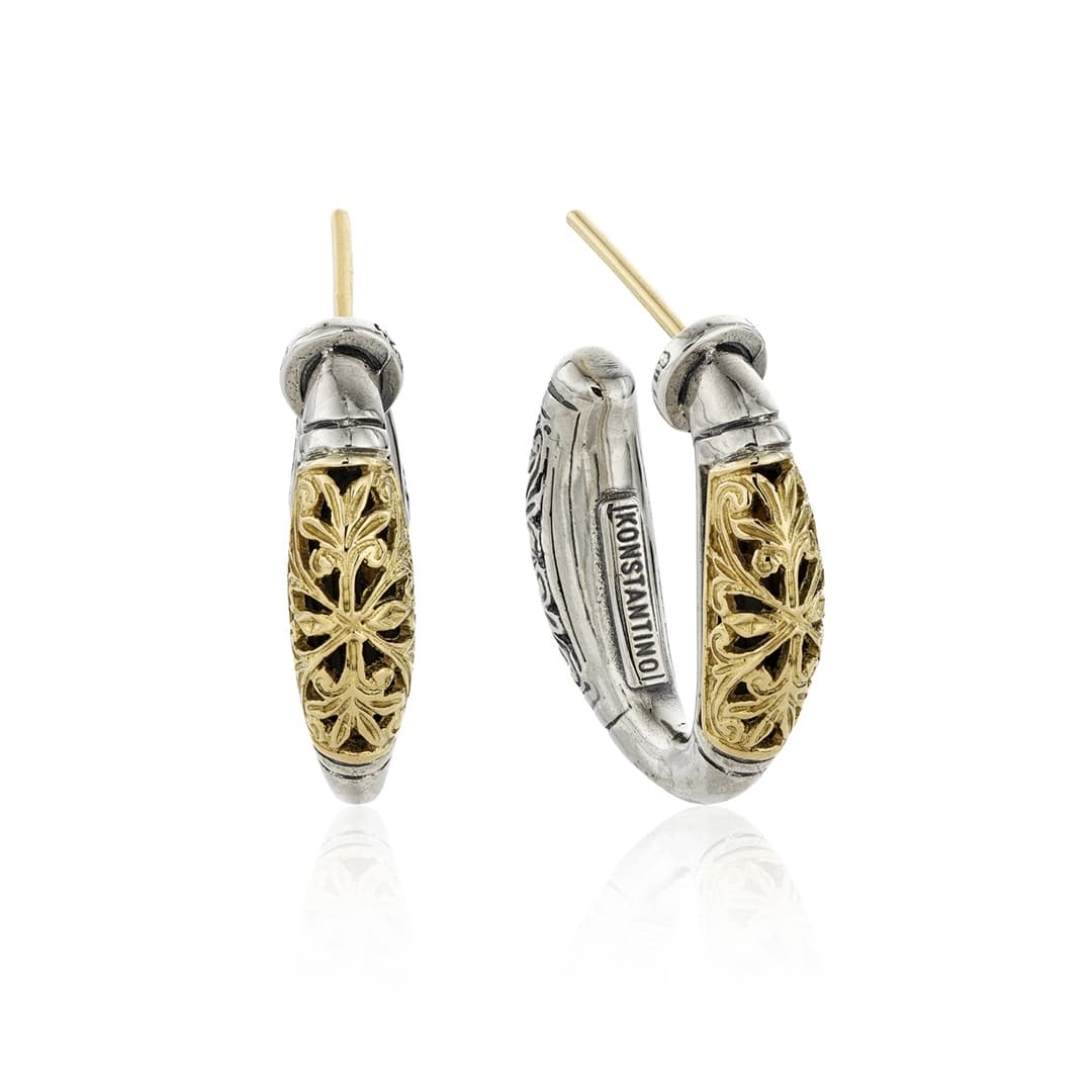 Konstantino Two Toned Carved Hoop Earrings