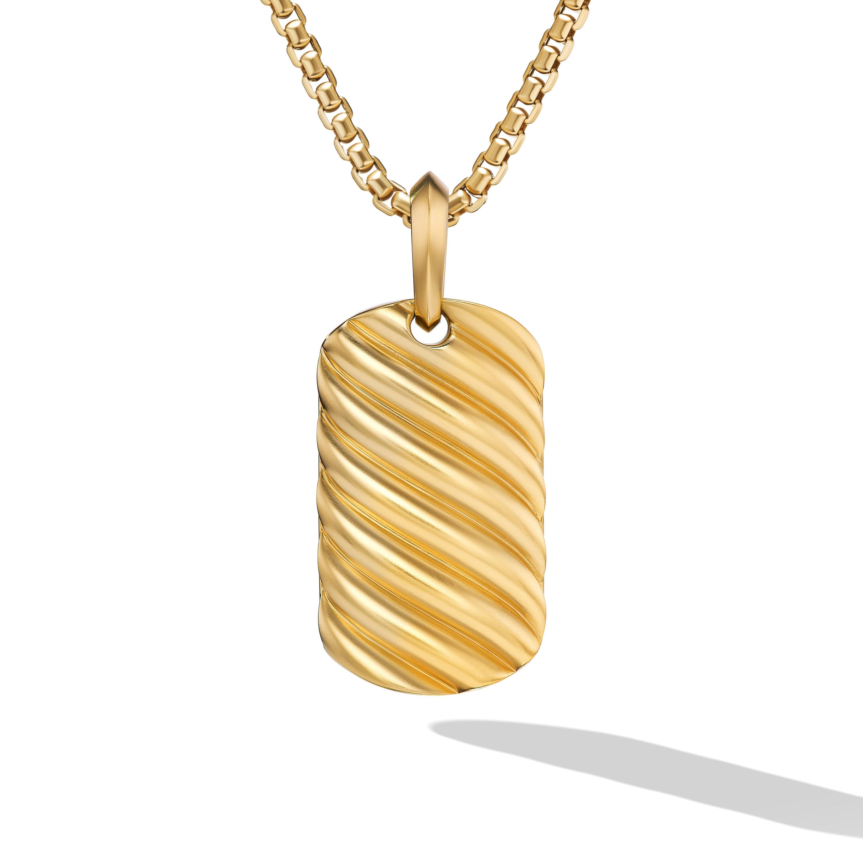 David Yurman Men's Sculpted Cable Dog Tag in 18k Yellow Gold, 27mm