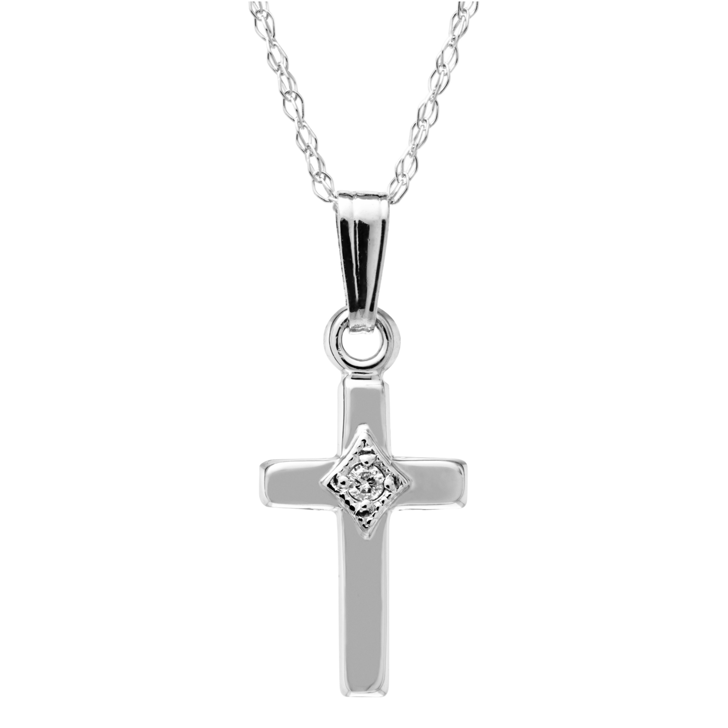 Child's 14k White Gold Cross Necklace with Diamond 0