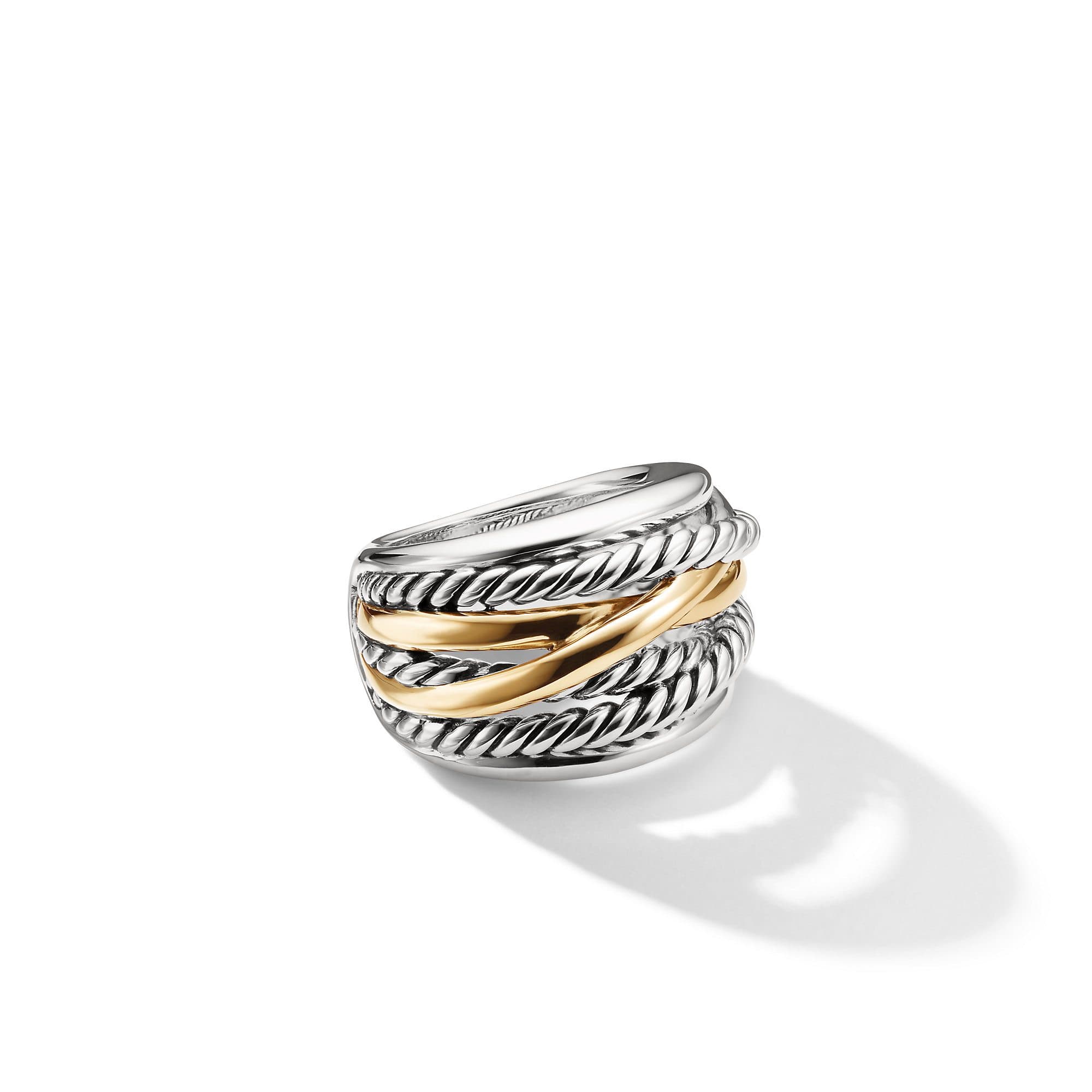 David Yurman Crossover Wide Ring with Gold, Size 8