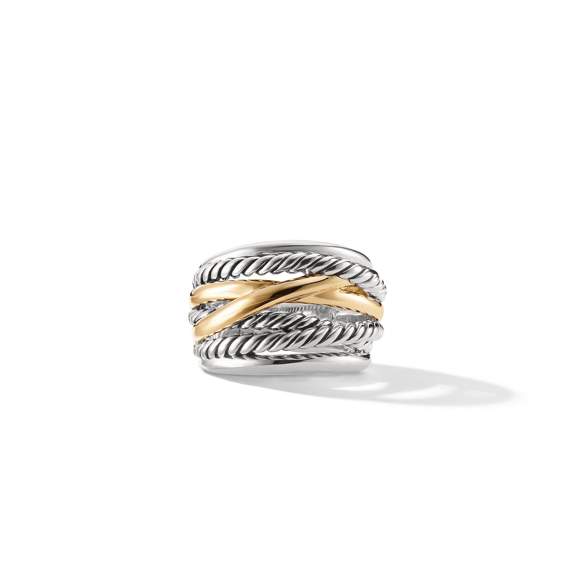 David Yurman Crossover Wide Ring with Gold, Size 8 1