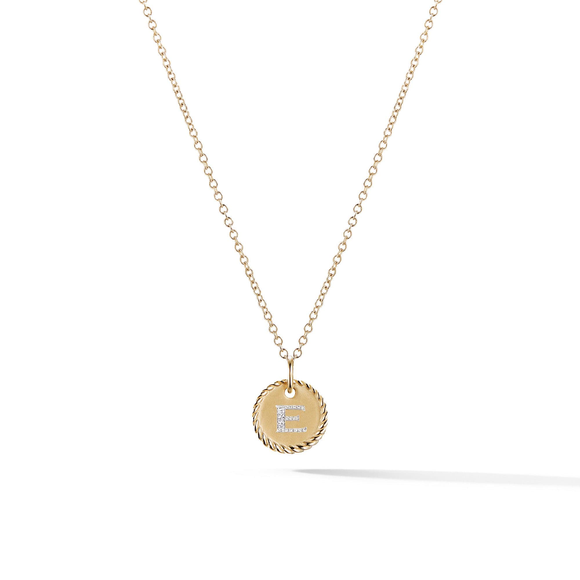 David Yurman E initial Charm Necklace with Diamonds in Yellow Gold