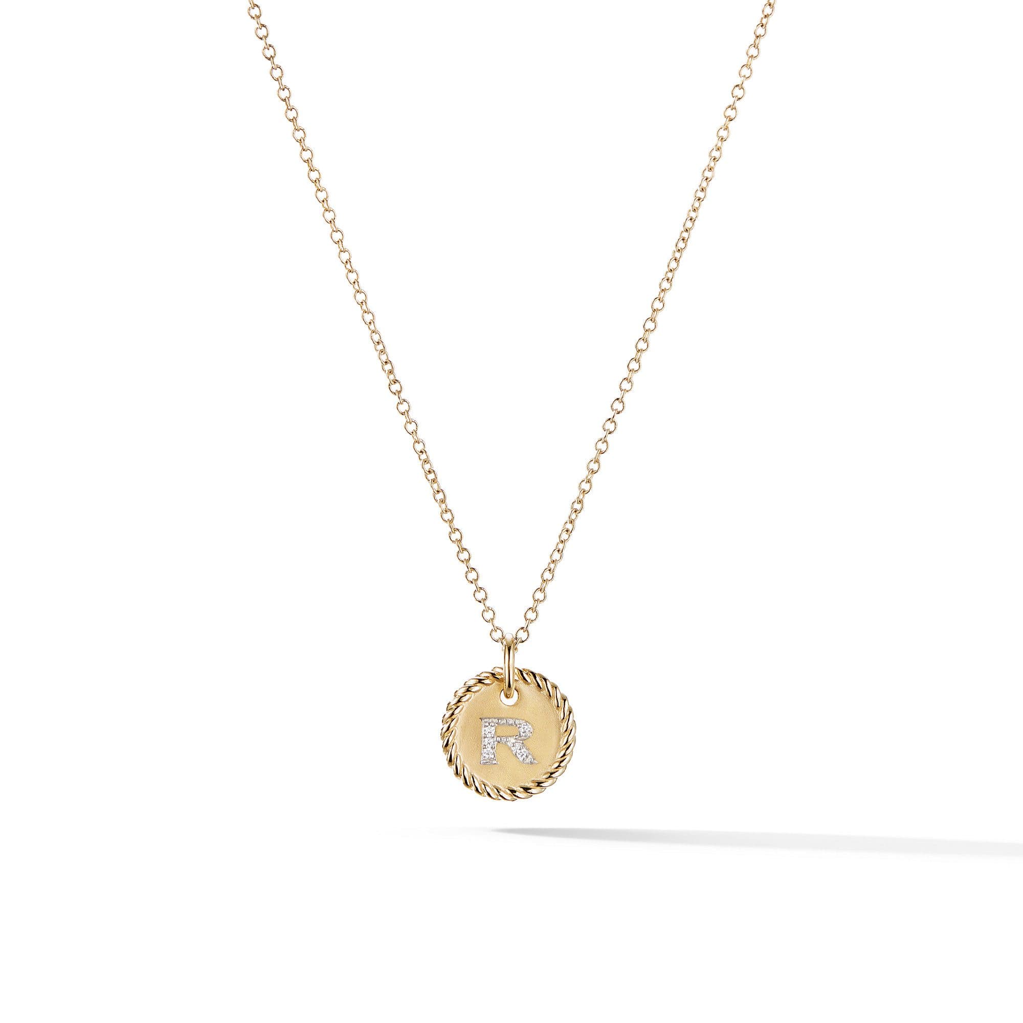 David Yurman R initial Charm Necklace with Diamonds in Yellow Gold