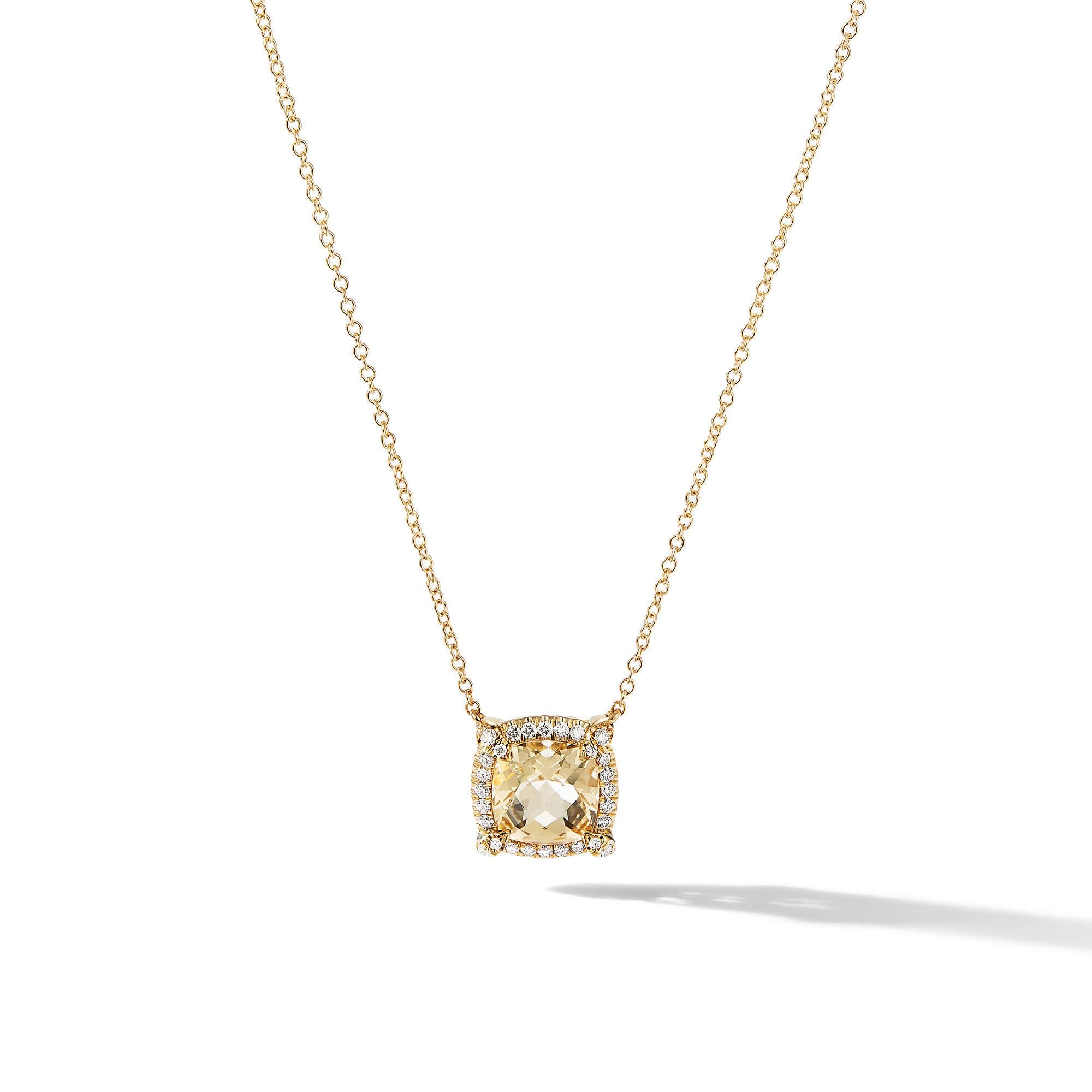 David Yurman Petite Chatelaine Pave Bezel Pendant Necklace in Gold with Champagne Citrine and Diamond