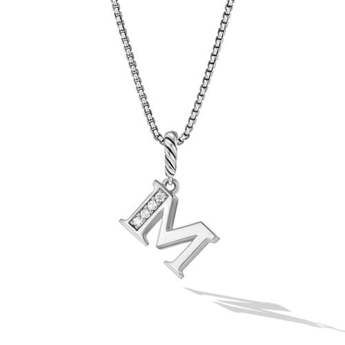 David Yurman Pav? Diamond Initial M Pendant Necklace in Sterling Silver 0