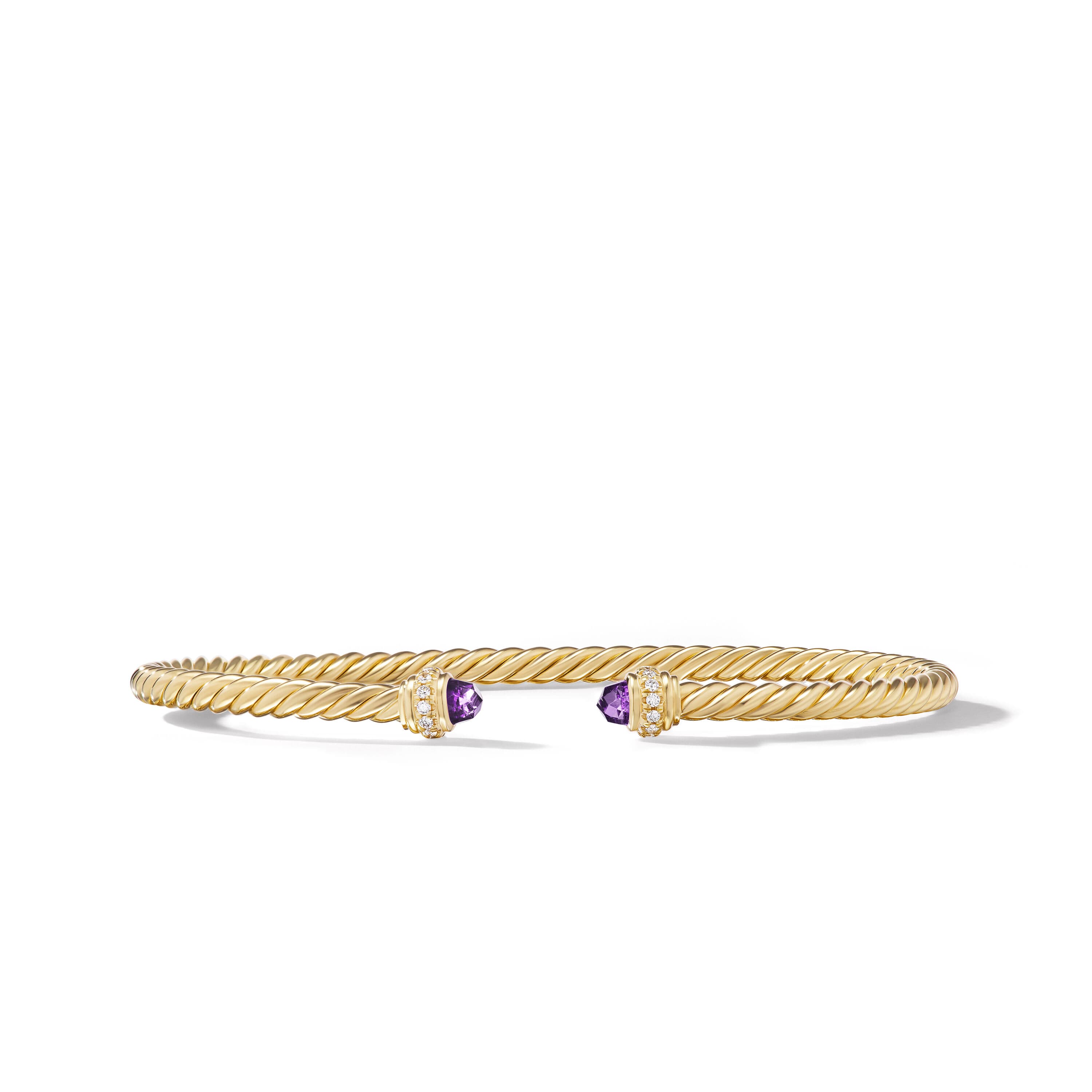 David Yurman 3mm Cablespira 18k Yellow Gold Amethyst Cuff Bracelet with Diamonds 0