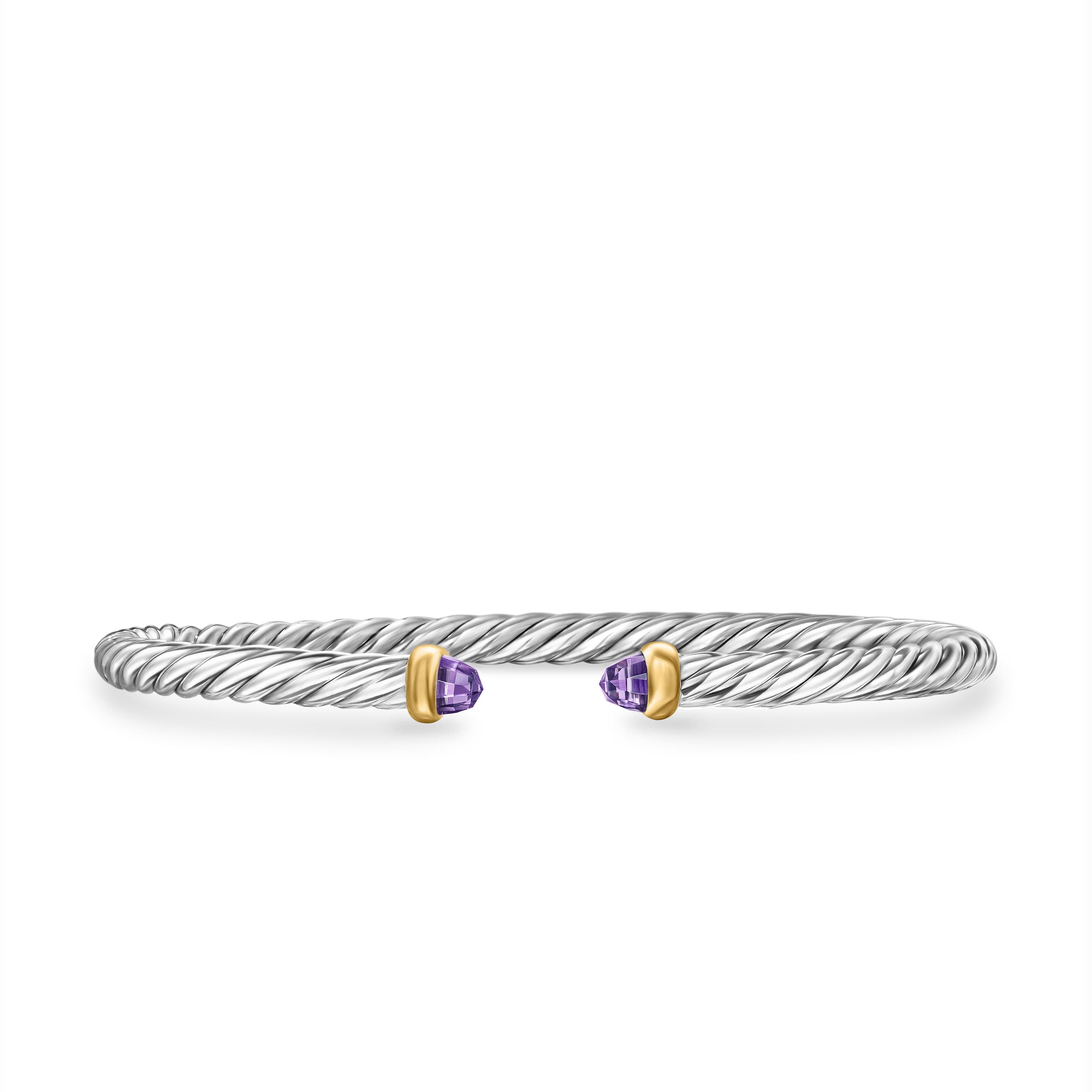  David Yurman Cable Flex Sterling Silver Bracelet with Amethyst, Size Medium 0