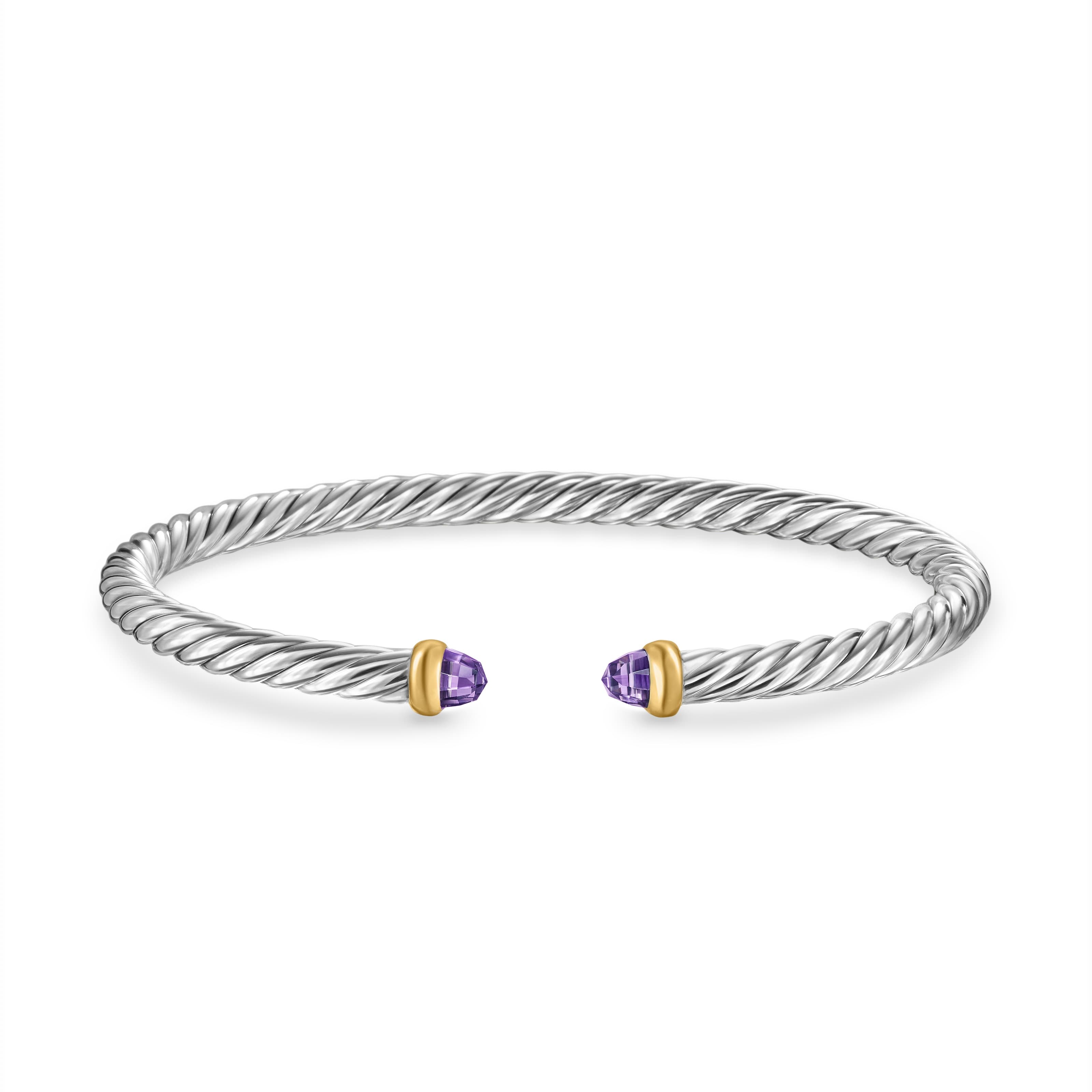  David Yurman Cable Flex Sterling Silver Bracelet with Amethyst, Size Medium 2