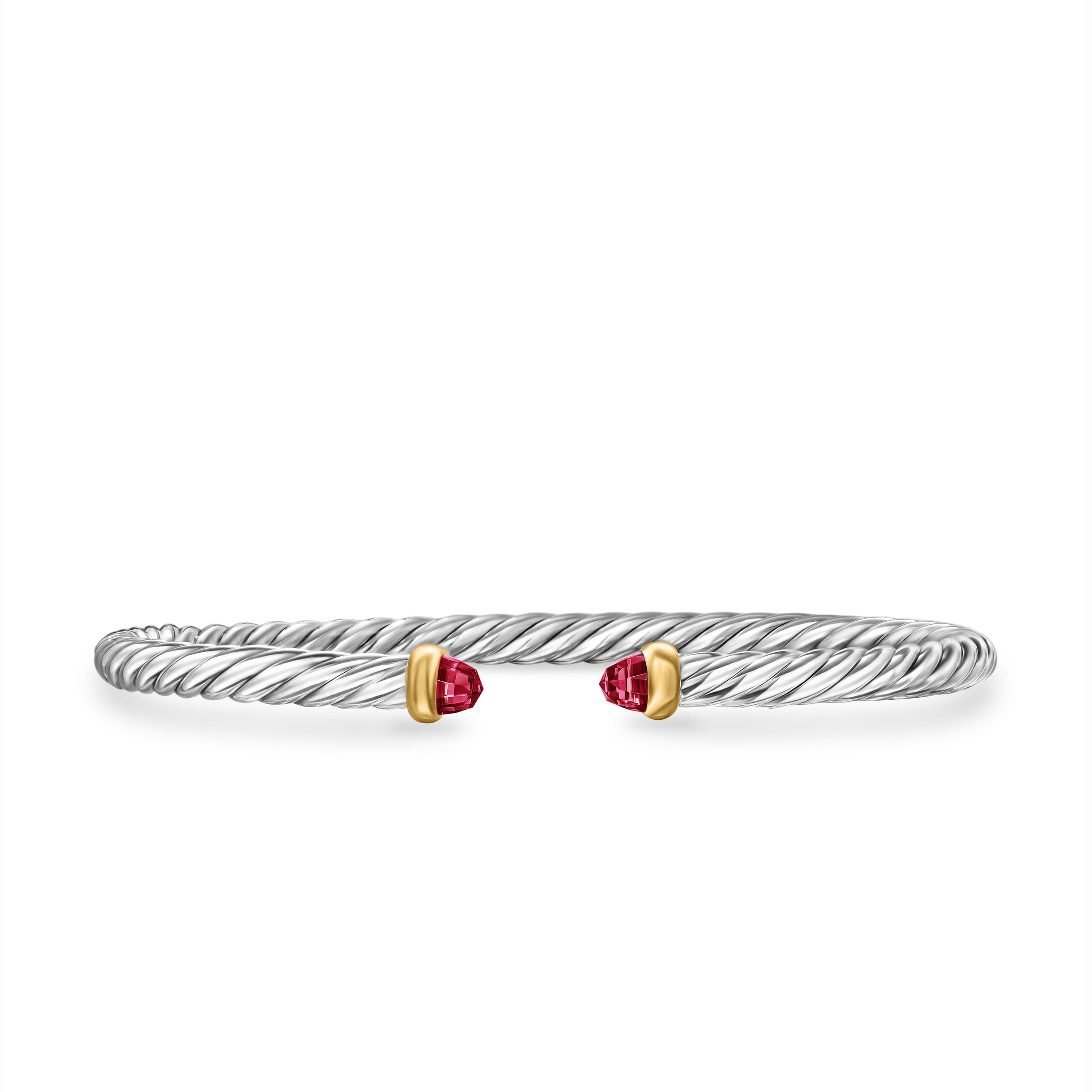 David Yurman Cable Flex Sterling Silver Bracelet with Garnet, Size Large 0