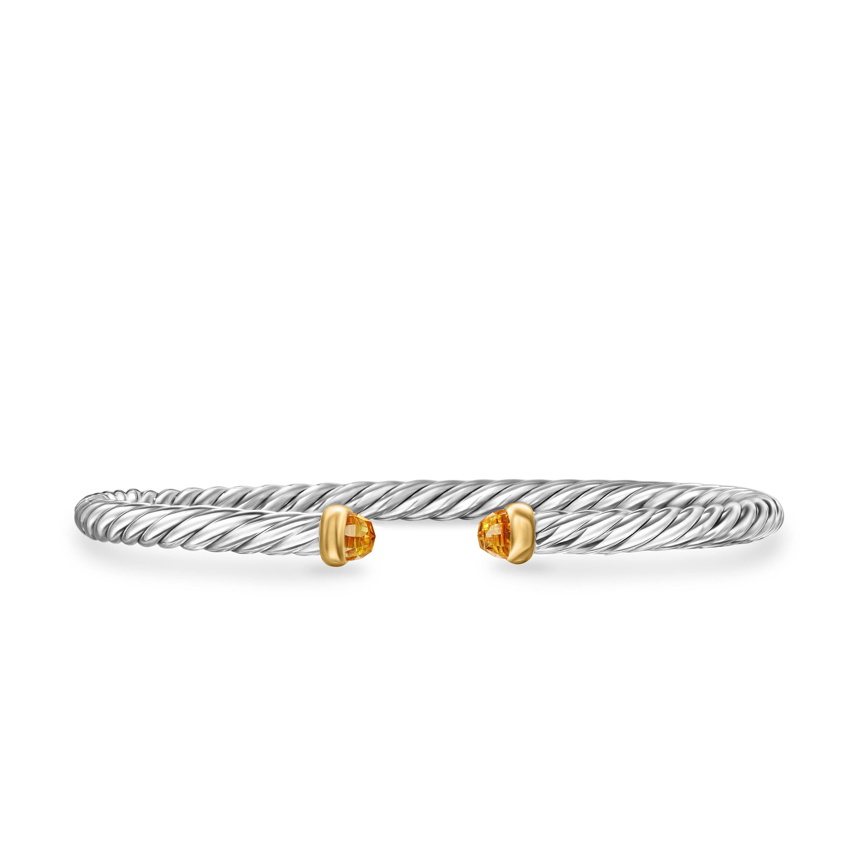 David Yurman Cable Flex Sterling Silver Bracelet with Citrine, Size Medium