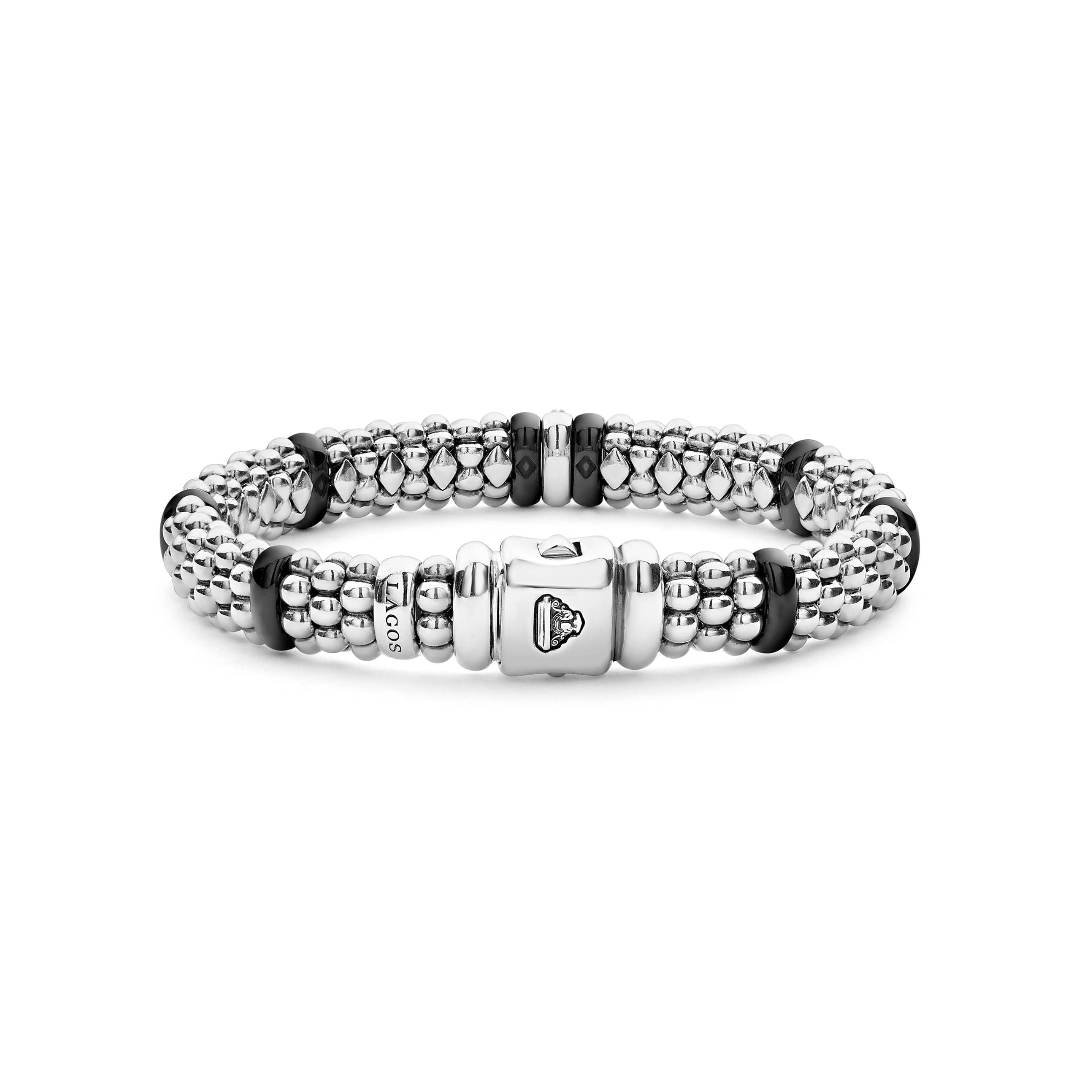 Lagos Sterling Silver Black Caviar Diamond Caviar Bracelet 2