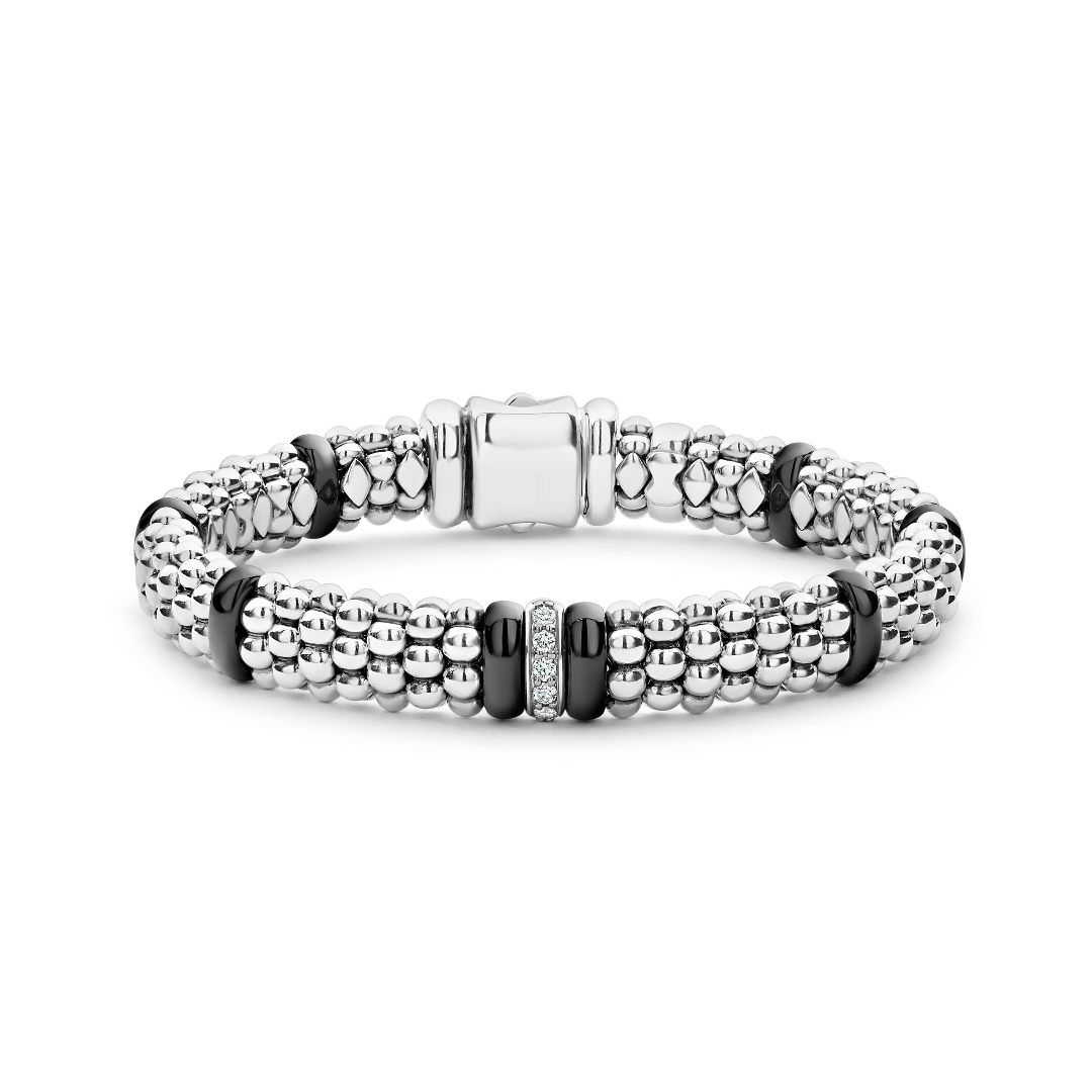 Lagos Sterling Silver Black Caviar Diamond Caviar Bracelet 0