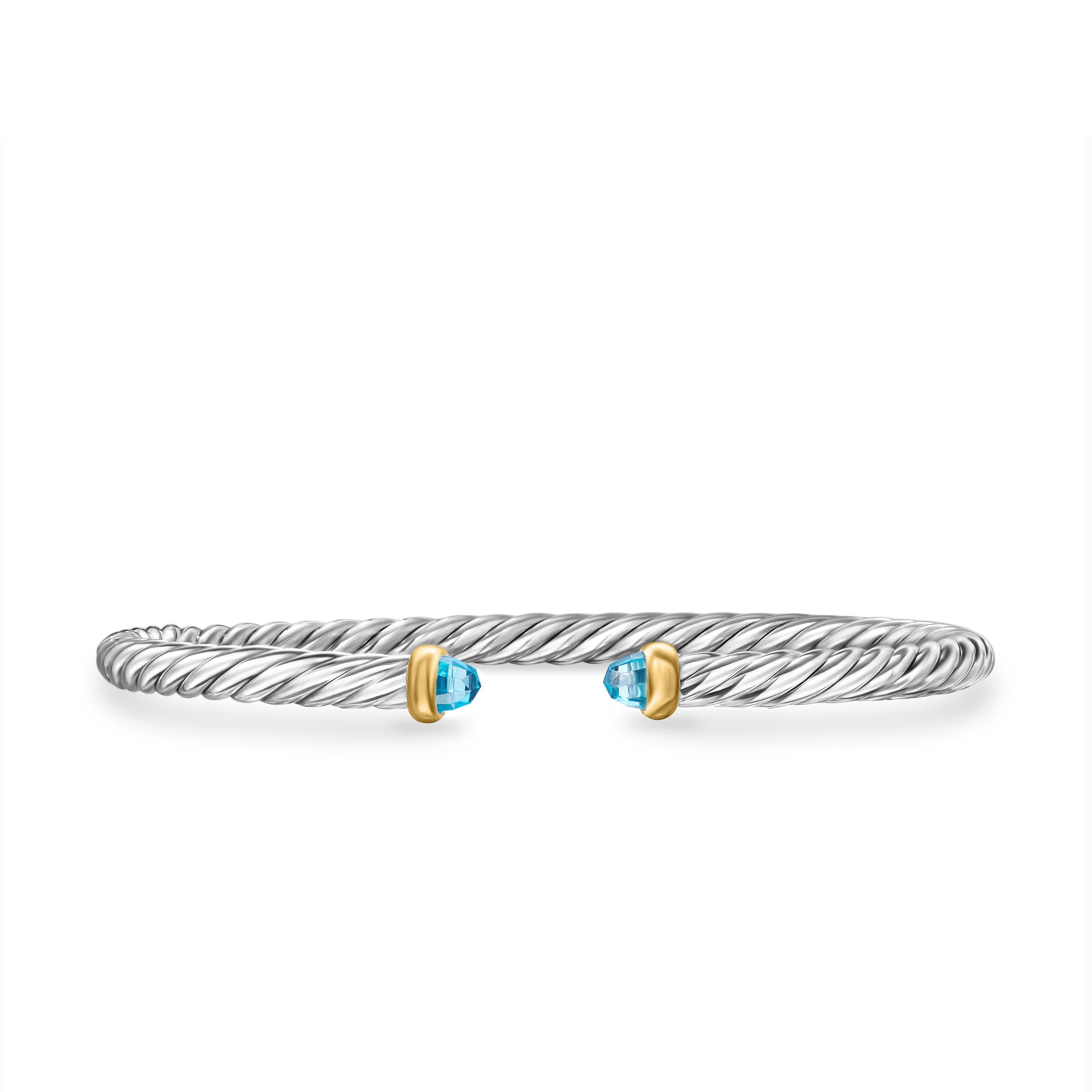 David Yurman Cable Flex Sterling Silver Bracelet with Blue Topaz, Size Large