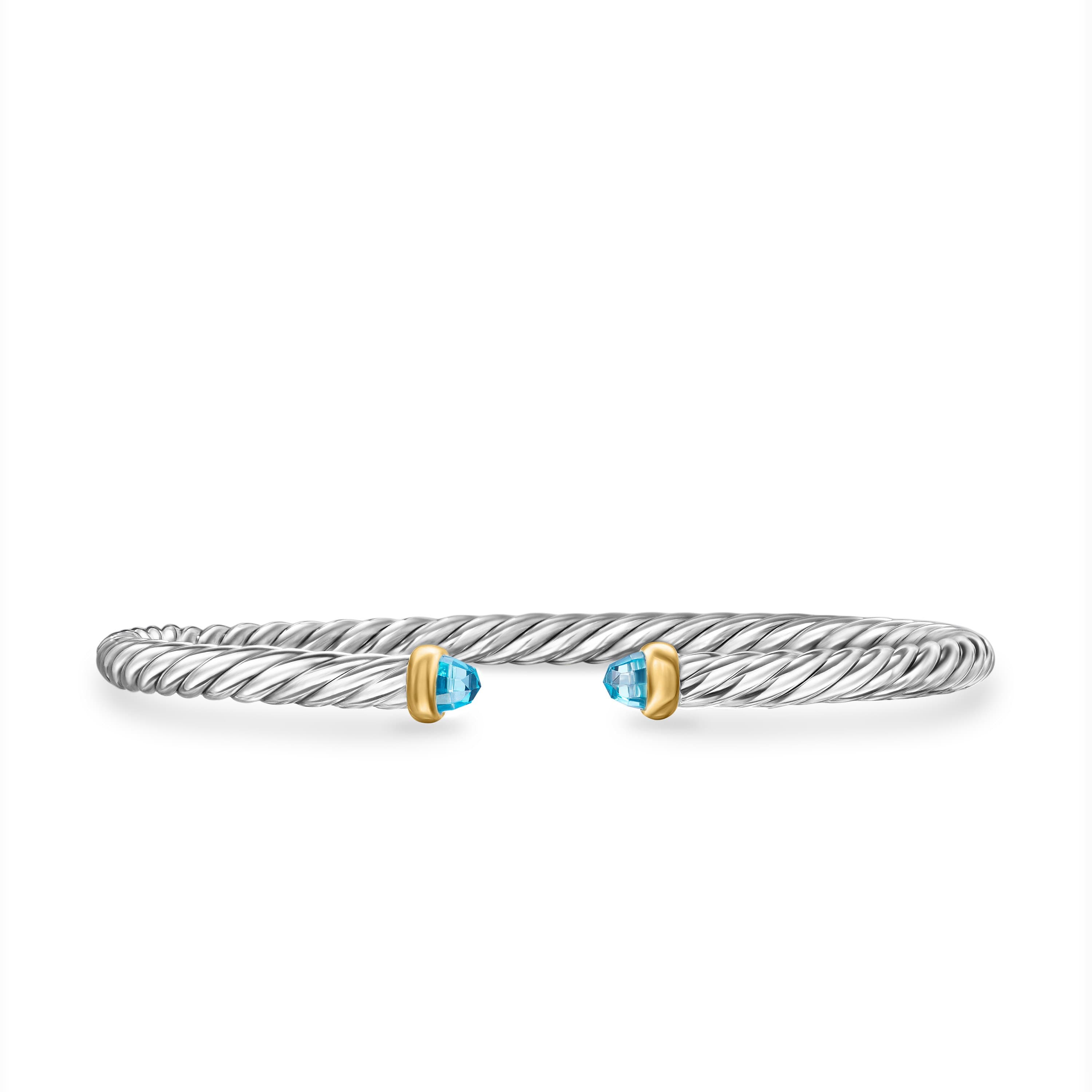 David Yurman Cable Flex Sterling Silver Bracelet with Blue Topaz, Size Medium 0