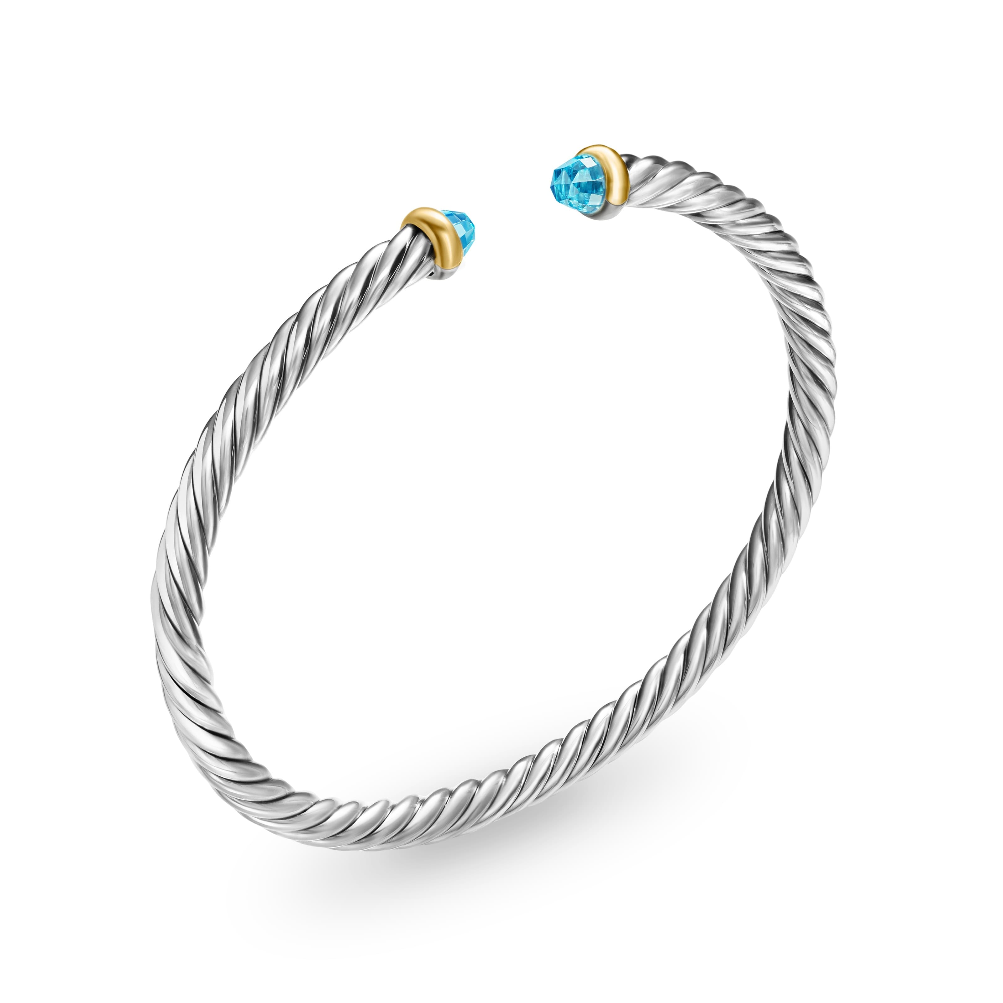 David Yurman Cable Flex Sterling Silver Bracelet with Blue Topaz, Size Medium 1