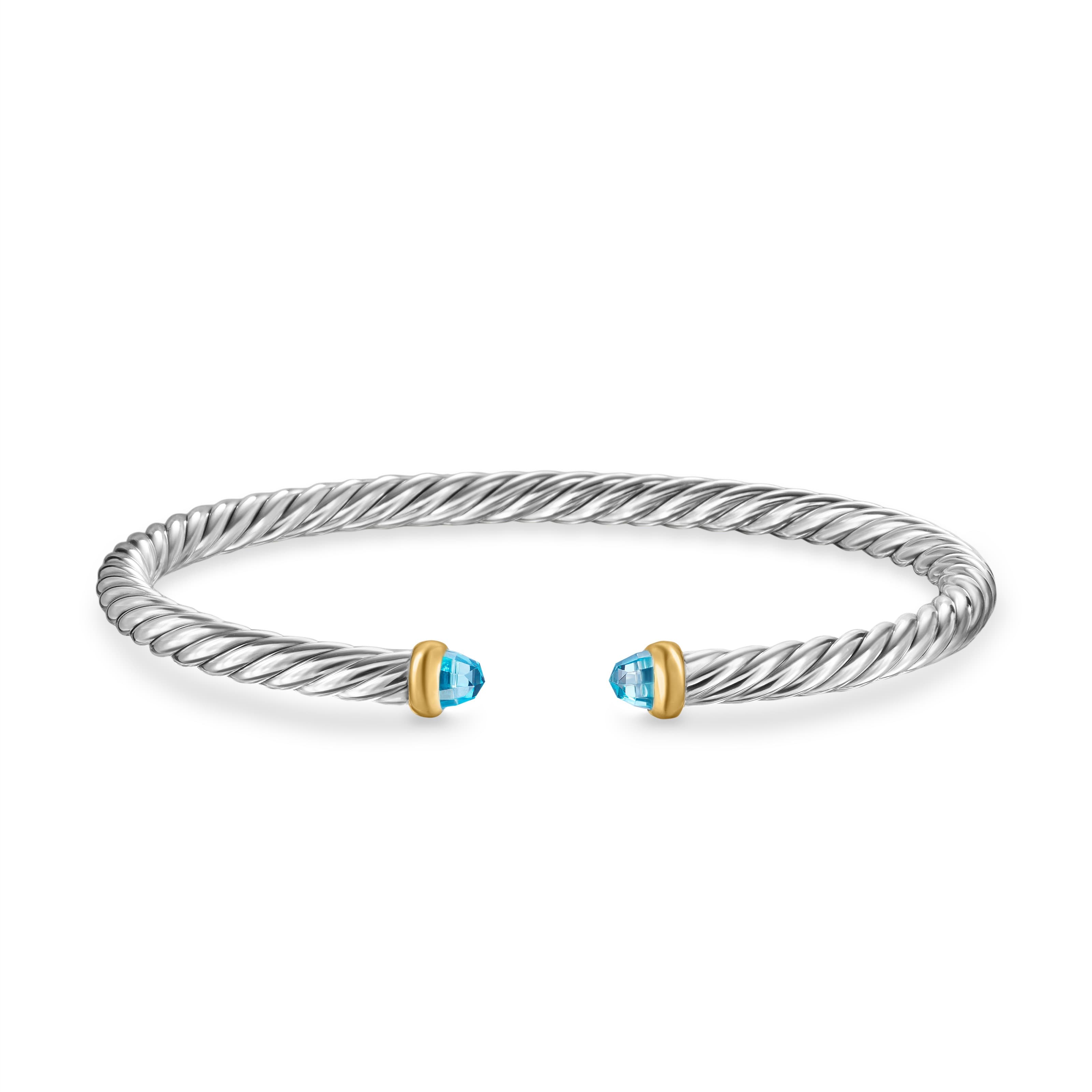 David Yurman Cable Flex Sterling Silver Bracelet with Blue Topaz, Size Medium 2