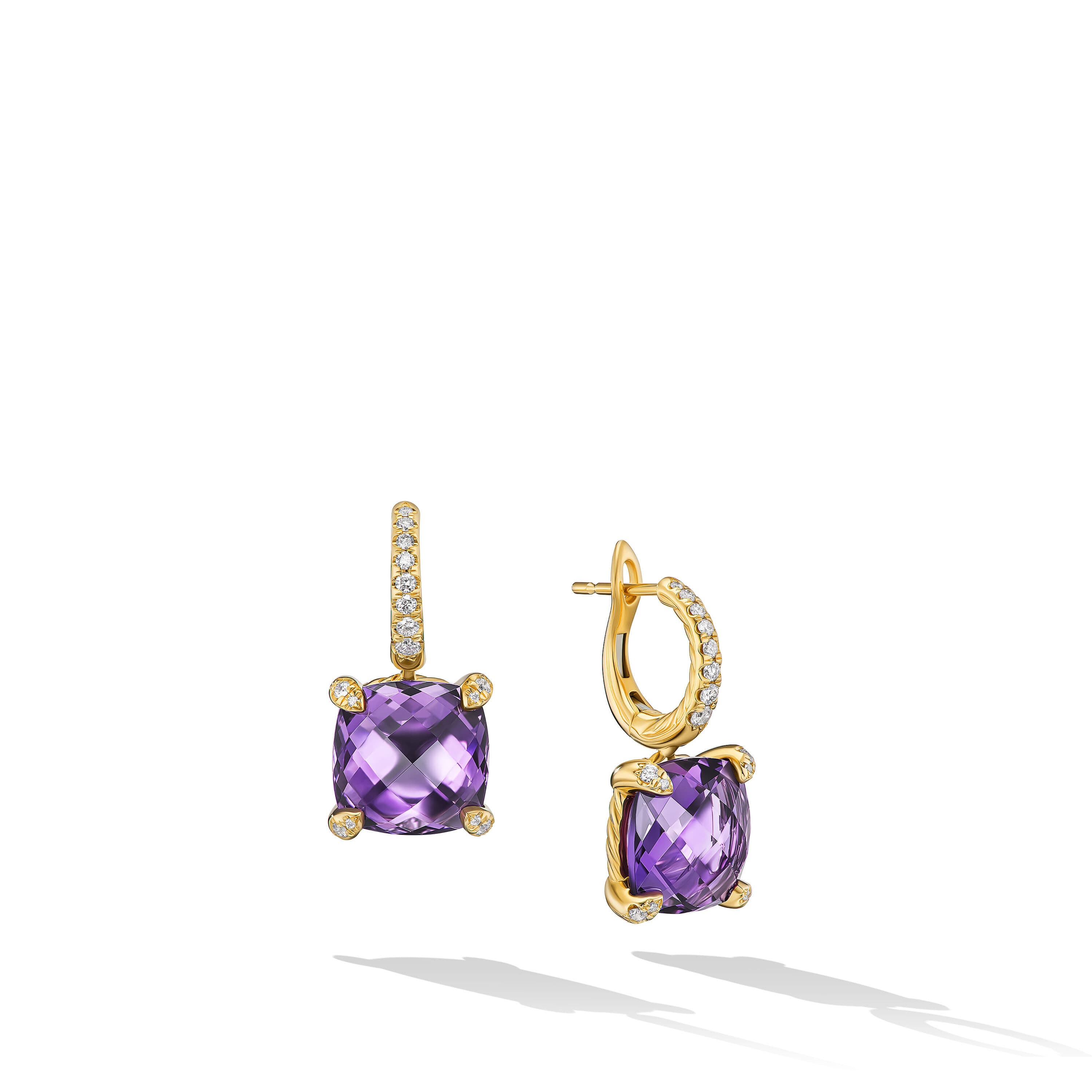 David Yurman Chatelaine Drop Earrings in Gold with Amethyst and Diamonds 0