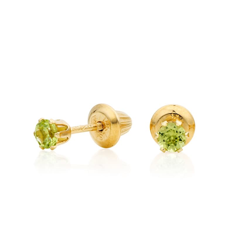 Child's Peridot Birthstone Stud Earrings in 14k Yellow Gold 0