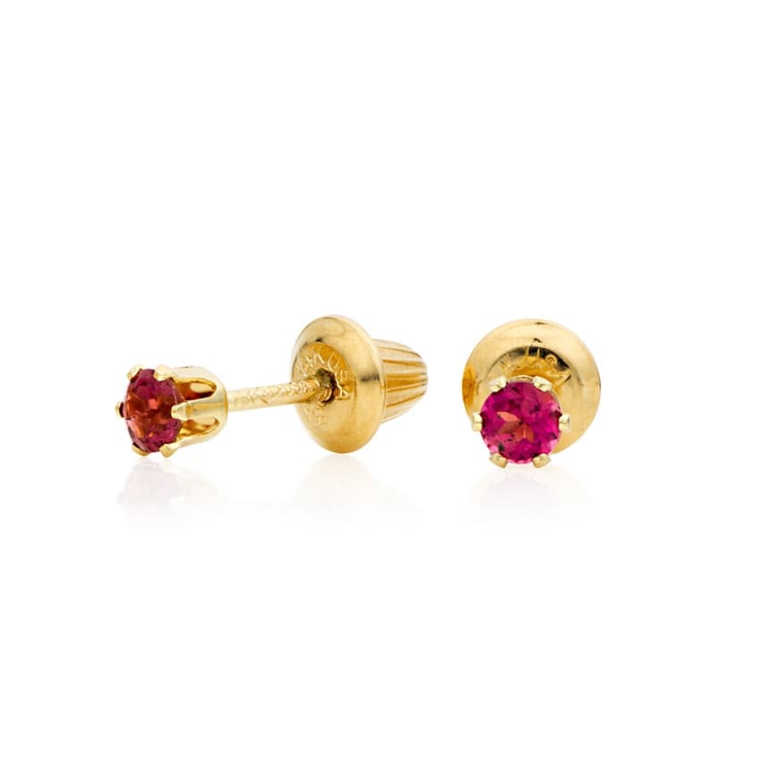 Child's Pink Tourmaline Birthstone Stud Earrings in 14k Yellow Gold 0