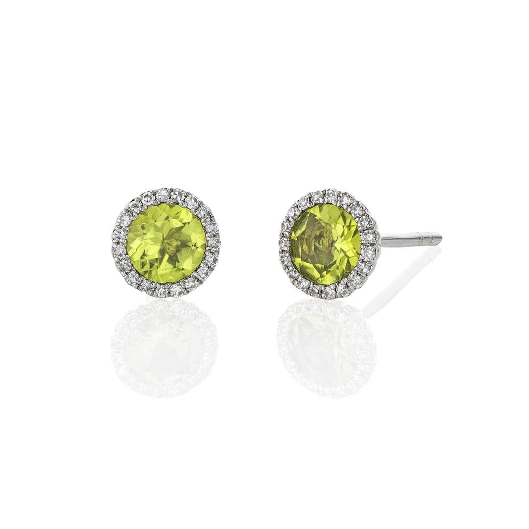 White Gold Peridot & Diamond Halo Post Earrings