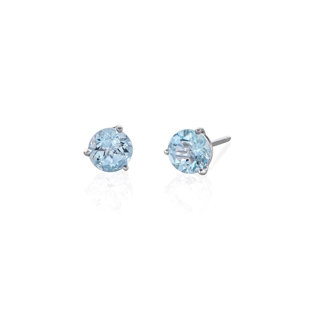 Round Aquamarine Solitaire Stud Earrings 0